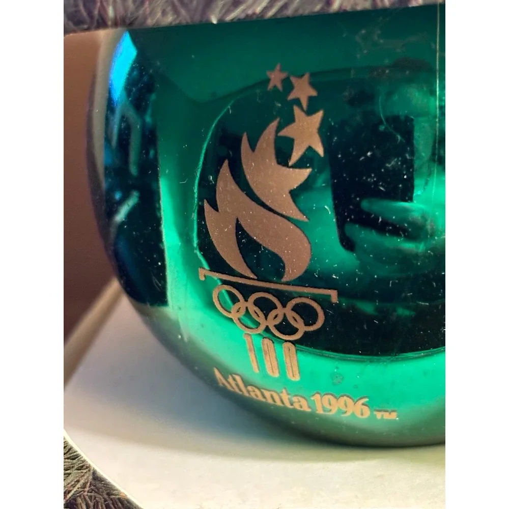 Signature Of Christmas 1993 Green Glass Ball Ornament new Atlanta Olympics 1996